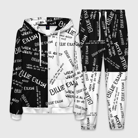 Мужской костюм 3D с принтом BILLIE EILISH - Where Do We Go в городе Новоалтайск, 100% полиэстер | Манжеты и пояс оформлены тканевой резинкой, двухслойный капюшон со шнурком для регулировки, карманы спереди | all | asleep | bad | bellyache | billie | blohsh | dont | eilish | eyes | fall | guy | logo | music | ocean | singer | smile | when | айлиш | били | билли | бэрд | лого | музыка | пайрат | певица | символ | эйлиш