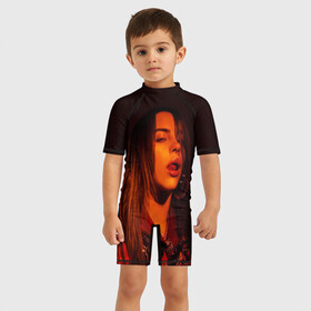 Детский купальный костюм 3D с принтом BILLIE EILISH в городе Новоалтайск, Полиэстер 85%, Спандекс 15% | застежка на молнии на спине | all | asleep | bad | bellyache | billie | blohsh | dont | eilish | eyes | fall | guy | logo | music | ocean | singer | smile | when | айлиш | били | билли | бэрд | лого | музыка | пайрат | певица | символ | эйлиш