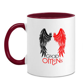 Кружка двухцветная с принтом GOOD OMENS в городе Новоалтайск, керамика | объем — 330 мл, диаметр — 80 мм. Цветная ручка и кайма сверху, в некоторых цветах — вся внутренняя часть | Тематика изображения на принте: good omens | благие знамения | терри пратчетт