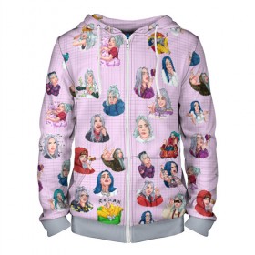 Мужская толстовка 3D на молнии с принтом Billie Eilish sticker в городе Новоалтайск, 100% полиэстер | длина до линии бедра, манжеты и пояс оформлены мягкой тканевой резинкой, двухслойный капюшон со шнурком для регулировки, спереди молния, по бокам два кармана | billie | eilish | айлиш | билли | стикеры