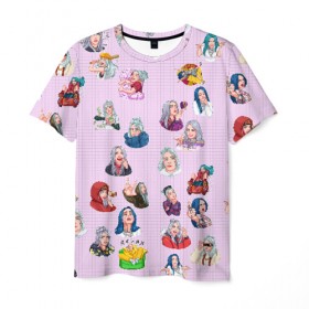 Мужская футболка 3D с принтом Billie Eilish sticker в городе Новоалтайск, 100% полиэфир | прямой крой, круглый вырез горловины, длина до линии бедер | billie | eilish | айлиш | билли | стикеры