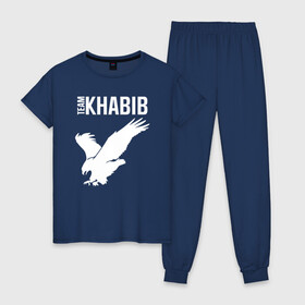 Женская пижама хлопок с принтом Team Khabib в городе Новоалтайск, 100% хлопок | брюки и футболка прямого кроя, без карманов, на брюках мягкая резинка на поясе и по низу штанин | 242 | 7 | abudhabi | aka | eagle | eagles | khabib | mma | poirier | sep | september | team | ufc | vs | абу даби | дастин | нурмагомедов | орел | порье | пуарье | сентябрь | хабиб