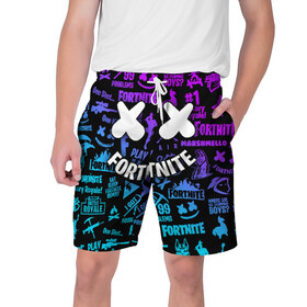 Мужские шорты 3D с принтом FORTNITE x MARSHMELLO в городе Новоалтайск,  полиэстер 100% | прямой крой, два кармана без застежек по бокам. Мягкая трикотажная резинка на поясе, внутри которой широкие завязки. Длина чуть выше колен | Тематика изображения на принте: fortnite | fortnite 2 | fortnite x маршмелло | ikonik | marshmello | ninja | ninja streamer | иконик | ниндзя | фортнайт | фортнайт 2 | фортнайт глава 2