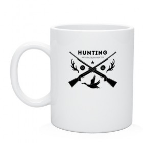 Кружка с принтом Hunting. Natural Born Hunter в городе Новоалтайск, керамика | объем — 330 мл, диаметр — 80 мм. Принт наносится на бока кружки, можно сделать два разных изображения | hunter | natural born hunter | звезда | оружие | охота | охотник | птица | рога | ружье | селезень | трофей | утка | хобби