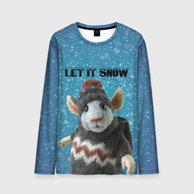 Мужской лонгслив 3D с принтом LET IT SNOW в городе Новоалтайск, 100% полиэстер | длинные рукава, круглый вырез горловины, полуприлегающий силуэт | let it snow | new year | new year 2020 | год крысы | зима | крыса | крыска | мышонок | мышь | надпись | новый год | новый год 2020 | снег | снежинки