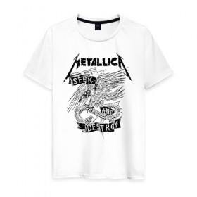 Мужская футболка хлопок с принтом Metallica в городе Новоалтайск, 100% хлопок | прямой крой, круглый вырез горловины, длина до линии бедер, слегка спущенное плечо. | metalica | metallica | группа | джеймс хэтфилд | кирк хэмметт | ларс ульрих | метал | металика | металлика | миталика | музыка | роберт трухильо | рок | трэш | трэшметал | хард | хеви