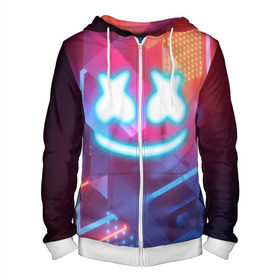 Мужская толстовка 3D на молнии с принтом MARSHMELLO NEON в городе Новоалтайск, 100% полиэстер | длина до линии бедра, манжеты и пояс оформлены мягкой тканевой резинкой, двухслойный капюшон со шнурком для регулировки, спереди молния, по бокам два кармана | america | dj | marshmello | usa | америка | маршмелло