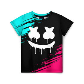 Детская футболка 3D с принтом MARSHMELLO в городе Новоалтайск, 100% гипоаллергенный полиэфир | прямой крой, круглый вырез горловины, длина до линии бедер, чуть спущенное плечо, ткань немного тянется | america | dj | marshmello | usa | америка | маршмелло