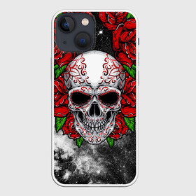 Чехол для iPhone 13 mini с принтом Skull and Roses в городе Новоалтайск,  |  | Тематика изображения на принте: flowers | muertos | roses | skull | space | tribal | звезды | космос | лепестки | муэртос | розы | трайбл | цветы | череп