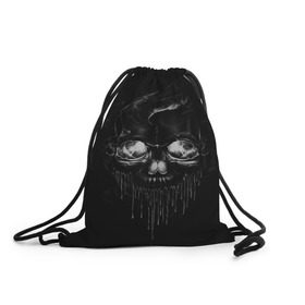 Рюкзак-мешок 3D с принтом SKULL BLACK в городе Новоалтайск, 100% полиэстер | плотность ткани — 200 г/м2, размер — 35 х 45 см; лямки — толстые шнурки, застежка на шнуровке, без карманов и подкладки | abstract | abstraction | bones | fantasy | skull | голова | кости | скилет | череп