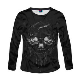 Женский лонгслив 3D с принтом SKULL BLACK в городе Новоалтайск, 100% полиэстер | длинные рукава, круглый вырез горловины, полуприлегающий силуэт | abstract | abstraction | bones | fantasy | skull | голова | кости | скилет | череп