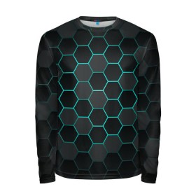 Мужской лонгслив 3D с принтом Big Octagon в городе Новоалтайск, 100% полиэстер | длинные рукава, круглый вырез горловины, полуприлегающий силуэт | octagon | бирюзовый | неон | неоновые соты | соты