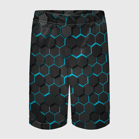 Детские спортивные шорты 3D с принтом Turquoise Octagon в городе Новоалтайск,  100% полиэстер
 | пояс оформлен широкой мягкой резинкой, ткань тянется
 | octagon | бирюзовые соты | бирюзовый | неон | неоновые соты | октагон | соты