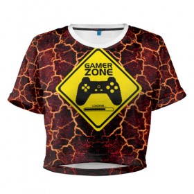 Женская футболка Cropp-top с принтом Gamer Zone 3D в городе Новоалтайск, 100% полиэстер | круглая горловина, длина футболки до линии талии, рукава с отворотами | 3d | 3д | csgo | css | game | gamer | minecraft | игра | игрок | игры | ксго | ксс | лава | майнкрафт | опасность | стильно | ярко