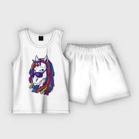 Детская пижама с шортами хлопок с принтом RastaUnicorn в городе Новоалтайск,  |  | color | dreads | glases | unicorn | дреды | единорог | конь | лошадь | очки | рог | уши | цветной