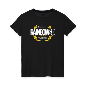 Женская футболка хлопок с принтом R6S PRO LEAGUE (НА СПИНЕ) в городе Новоалтайск, 100% хлопок | прямой крой, круглый вырез горловины, длина до линии бедер, слегка спущенное плечо | 6 | outbreak | rainbow | rainbow six siege | six | tom clancys | радуга осада | том клэнси