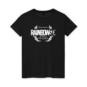 Женская футболка хлопок с принтом R6S PRO LEAGUE (НА СПИНЕ) в городе Новоалтайск, 100% хлопок | прямой крой, круглый вырез горловины, длина до линии бедер, слегка спущенное плечо | 6 | outbreak | rainbow | rainbow six siege | six | tom clancys | радуга осада | том клэнси