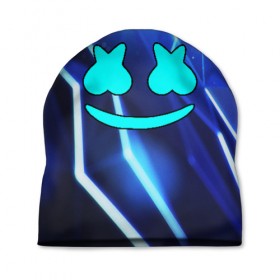 Шапка 3D с принтом MARSHMELLO в городе Новоалтайск, 100% полиэстер | универсальный размер, печать по всей поверхности изделия | christopher comstock | dj | marshmello | music | диджей | клубная музыка | клубняк | крис комсток | маршмеллоу | музыка