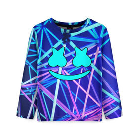 Детский лонгслив 3D с принтом MARSHMELLO NEON в городе Новоалтайск, 100% полиэстер | длинные рукава, круглый вырез горловины, полуприлегающий силуэт
 | christopher comstock | dj | marshmello | music | диджей | клубная музыка | клубняк | крис комсток | маршмеллоу | музыка