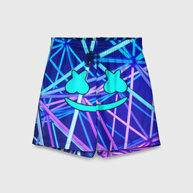 Детские спортивные шорты 3D с принтом MARSHMELLO NEON в городе Новоалтайск,  100% полиэстер
 | пояс оформлен широкой мягкой резинкой, ткань тянется
 | christopher comstock | dj | marshmello | music | диджей | клубная музыка | клубняк | крис комсток | маршмеллоу | музыка