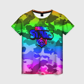 Женская футболка 3D с принтом BRAWL STARS в городе Новоалтайск, 100% полиэфир ( синтетическое хлопкоподобное полотно) | прямой крой, круглый вырез горловины, длина до линии бедер | android | brawl stars | games | mobile game | stars | игры | мобильные игры