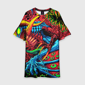 Детское платье 3D с принтом CS GO hyper beast skin в городе Новоалтайск, 100% полиэстер | прямой силуэт, чуть расширенный к низу. Круглая горловина, на рукавах — воланы | awp | counter strike | cs go | cs go global offensive | hyper beast | skin cs | team cs | команды cs | скины оружия | скоростной зверь | хайпер бист