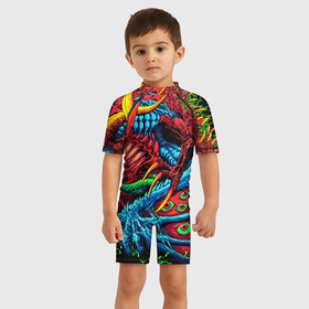 Детский купальный костюм 3D с принтом CS GO hyper beast skin в городе Новоалтайск, Полиэстер 85%, Спандекс 15% | застежка на молнии на спине | Тематика изображения на принте: awp | counter strike | cs go | cs go global offensive | hyper beast | skin cs | team cs | команды cs | скины оружия | скоростной зверь | хайпер бист