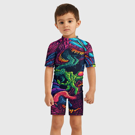 Детский купальный костюм 3D с принтом CS GO hyper beast skin в городе Новоалтайск, Полиэстер 85%, Спандекс 15% | застежка на молнии на спине | Тематика изображения на принте: awp | counter strike | cs go | cs go global offensive | hyper beast | skin cs | team cs | команды cs | скины оружия | скоростной зверь | хайпер бист