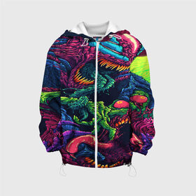 Детская куртка 3D с принтом CS GO hyper beast skin в городе Новоалтайск, 100% полиэстер | застежка — молния, подол и капюшон оформлены резинкой с фиксаторами, по бокам — два кармана без застежек, один потайной карман на груди, плотность верхнего слоя — 90 г/м2; плотность флисового подклада — 260 г/м2 | Тематика изображения на принте: awp | counter strike | cs go | cs go global offensive | hyper beast | skin cs | team cs | команды cs | скины оружия | скоростной зверь | хайпер бист