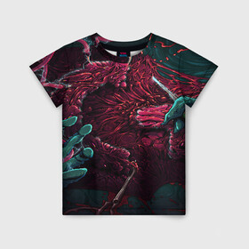 Детская футболка 3D с принтом CS GO hyper beast skin в городе Новоалтайск, 100% гипоаллергенный полиэфир | прямой крой, круглый вырез горловины, длина до линии бедер, чуть спущенное плечо, ткань немного тянется | awp | counter strike | cs go | cs go global offensive | hyper beast | skin cs | team cs | команды cs | скины оружия | скоростной зверь | хайпер бист