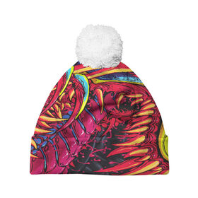 Шапка 3D c помпоном с принтом CS GO hyper beast skin в городе Новоалтайск, 100% полиэстер | универсальный размер, печать по всей поверхности изделия | awp | counter strike | cs go | cs go global offensive | hyper beast | skin cs | team cs | команды cs | скины оружия | скоростной зверь | хайпер бист