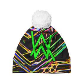 Шапка 3D c помпоном с принтом ALAN WALKER DJ в городе Новоалтайск, 100% полиэстер | универсальный размер, печать по всей поверхности изделия | alan walker | aw | electro | electro music | music | алан уокер | музыка | музыкант | электро | электронная музыка