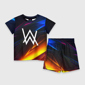 Детский костюм с шортами 3D с принтом ALAN WALKER STRIPES в городе Новоалтайск,  |  | Тематика изображения на принте: alan walker | aw | electro | electro music | music | алан уокер | музыка | музыкант | электро | электронная музыка