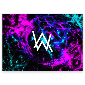 Поздравительная открытка с принтом ALAN WALKER в городе Новоалтайск, 100% бумага | плотность бумаги 280 г/м2, матовая, на обратной стороне линовка и место для марки
 | Тематика изображения на принте: alan walker | aw | electro | electro music | music | алан уокер | музыка | музыкант | электро | электронная музыка