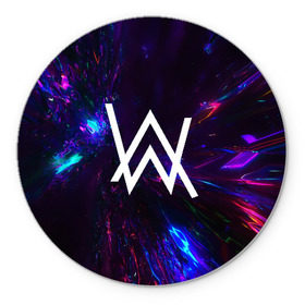 Коврик для мышки круглый с принтом ALAN WALKER NEON в городе Новоалтайск, резина и полиэстер | круглая форма, изображение наносится на всю лицевую часть | alan walker | aw | electro | electro music | music | алан уокер | музыка | музыкант | электро | электронная музыка