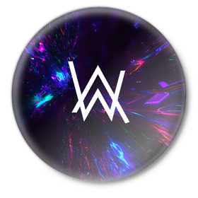 Значок с принтом ALAN WALKER NEON в городе Новоалтайск,  металл | круглая форма, металлическая застежка в виде булавки | alan walker | aw | electro | electro music | music | алан уокер | музыка | музыкант | электро | электронная музыка