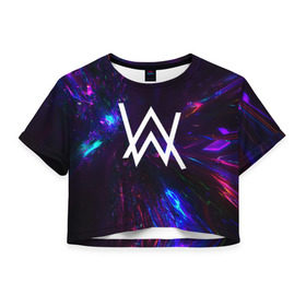 Женская футболка Cropp-top с принтом ALAN WALKER NEON в городе Новоалтайск, 100% полиэстер | круглая горловина, длина футболки до линии талии, рукава с отворотами | alan walker | aw | electro | electro music | music | алан уокер | музыка | музыкант | электро | электронная музыка