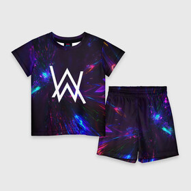Детский костюм с шортами 3D с принтом ALAN WALKER NEON в городе Новоалтайск,  |  | Тематика изображения на принте: alan walker | aw | electro | electro music | music | алан уокер | музыка | музыкант | электро | электронная музыка