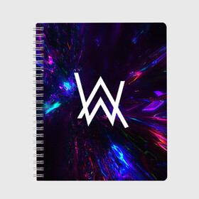 Тетрадь с принтом ALAN WALKER NEON в городе Новоалтайск, 100% бумага | 48 листов, плотность листов — 60 г/м2, плотность картонной обложки — 250 г/м2. Листы скреплены сбоку удобной пружинной спиралью. Уголки страниц и обложки скругленные. Цвет линий — светло-серый
 | Тематика изображения на принте: alan walker | aw | electro | electro music | music | алан уокер | музыка | музыкант | электро | электронная музыка