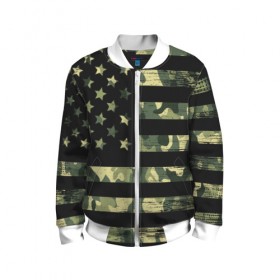 Детский бомбер 3D с принтом American Flag Camo в городе Новоалтайск, 100% полиэстер | застегивается на молнию, по бокам два кармана без застежек, мягкие манжеты, по низу бомбера и на воротнике — эластичная резинка | eagle | states | united | usa | армейские | армия | камуфляж | орел | служба | снайпер | соединенных | солдат | сша | форма | штатов