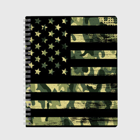 Тетрадь с принтом American Flag Camo в городе Новоалтайск, 100% бумага | 48 листов, плотность листов — 60 г/м2, плотность картонной обложки — 250 г/м2. Листы скреплены сбоку удобной пружинной спиралью. Уголки страниц и обложки скругленные. Цвет линий — светло-серый
 | eagle | states | united | usa | армейские | армия | камуфляж | орел | служба | снайпер | соединенных | солдат | сша | форма | штатов
