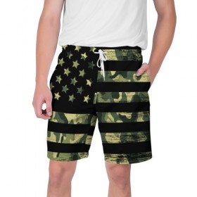 Мужские шорты 3D с принтом American Flag Camo в городе Новоалтайск,  полиэстер 100% | прямой крой, два кармана без застежек по бокам. Мягкая трикотажная резинка на поясе, внутри которой широкие завязки. Длина чуть выше колен | eagle | states | united | usa | армейские | армия | камуфляж | орел | служба | снайпер | соединенных | солдат | сша | форма | штатов