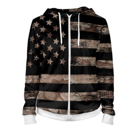 Женская толстовка 3D на молнии с принтом American Flag Camo в городе Новоалтайск, 100% полиэстер | длина до линии бедра, манжеты и пояс оформлены мягкой тканевой резинкой, двухслойный капюшон со шнурком для регулировки, спереди молния, по бокам два кармана | eagle | states | united | usa | армейские | армия | камуфляж | орел | служба | снайпер | соединенных | солдат | сша | форма | штатов