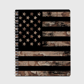 Тетрадь с принтом American Flag Camo в городе Новоалтайск, 100% бумага | 48 листов, плотность листов — 60 г/м2, плотность картонной обложки — 250 г/м2. Листы скреплены сбоку удобной пружинной спиралью. Уголки страниц и обложки скругленные. Цвет линий — светло-серый
 | eagle | states | united | usa | армейские | армия | камуфляж | орел | служба | снайпер | соединенных | солдат | сша | форма | штатов