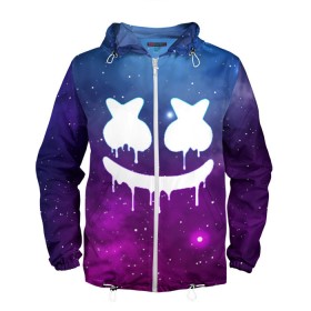 Мужская ветровка 3D с принтом MARSHMELLO MELT SPACE в городе Новоалтайск, 100% полиэстер | подол и капюшон оформлены резинкой с фиксаторами, два кармана без застежек по бокам, один потайной карман на груди | Тематика изображения на принте: america | dj | marshmello | usa | америка | маршмелло