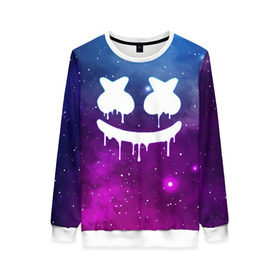 Женский свитшот 3D с принтом MARSHMELLO MELT SPACE в городе Новоалтайск, 100% полиэстер с мягким внутренним слоем | круглый вырез горловины, мягкая резинка на манжетах и поясе, свободная посадка по фигуре | america | dj | marshmello | usa | америка | маршмелло