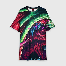 Детское платье 3D с принтом HYPER BEAST в городе Новоалтайск, 100% полиэстер | прямой силуэт, чуть расширенный к низу. Круглая горловина, на рукавах — воланы | awp | counter strike | cs go | cs go global offensive | hyper beast | skin cs | team cs | команды cs | скины оружия | скоростной зверь | хайпер бист