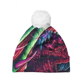 Шапка 3D c помпоном с принтом HYPER BEAST в городе Новоалтайск, 100% полиэстер | универсальный размер, печать по всей поверхности изделия | awp | counter strike | cs go | cs go global offensive | hyper beast | skin cs | team cs | команды cs | скины оружия | скоростной зверь | хайпер бист