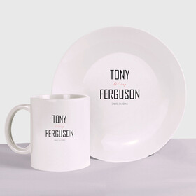 Набор: тарелка + кружка с принтом Tony Ferguson в городе Новоалтайск, керамика | Кружка: объем — 330 мл, диаметр — 80 мм. Принт наносится на бока кружки, можно сделать два разных изображения. 
Тарелка: диаметр - 210 мм, диаметр для нанесения принта - 120 мм. | cucuy | el cucuy | mma | tony ferguson | ufc | бабайка | бугимен | конор | мма | орел | тони | тони фергюсон | хабиб | эль кукуй | юфс