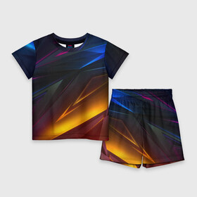Детский костюм с шортами 3D с принтом GEOMETRY STRIPES NEON  ГЕОМЕТРИЯ НЕОН в городе Новоалтайск,  |  | Тематика изображения на принте: abstraction | geometry | hexagon | neon | paints | stripes | texture | triangle | абстракция | брызги | брызги красок | геометрия | краски | неон | неоновый | соты | текстура